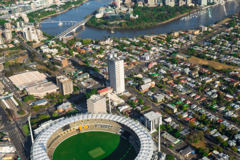 An aerial view of Brisbane including the Gabba stadium