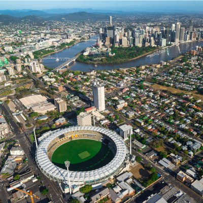 An aerial photo of the Gabba stadium in Brisbane