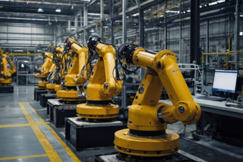 A line of manufacturing robots