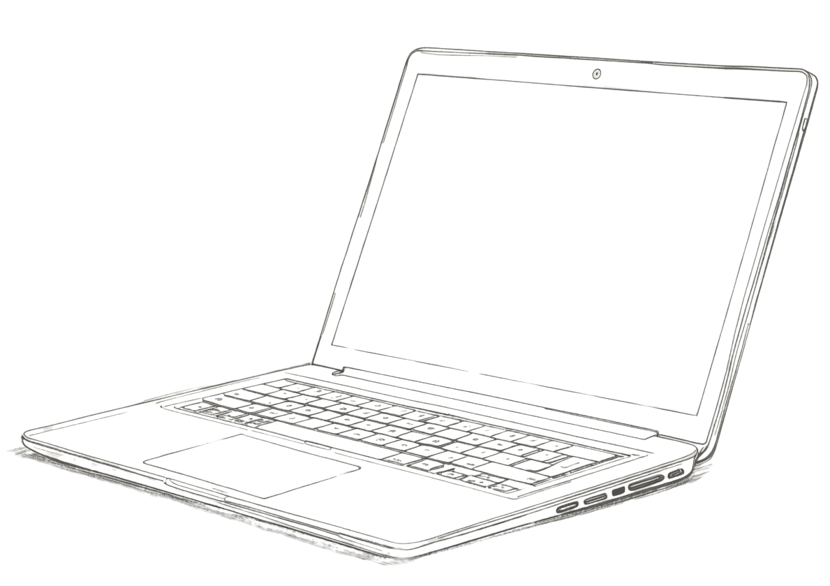 A line drawing of a laptop. Generated by AI